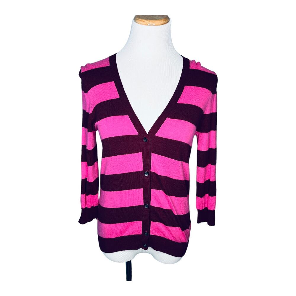 Joe Fresh Sweater Pink V-Neck Striped Cardigan XS